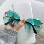 عینک آفتابی زنانه نگین‌دار، ترند کره‌ای با فریم بزرگ کد A134